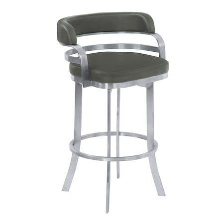 Armen Living Prinz 26" Counter Height Swivel Gray Faux Leather and Brushed Stainless Steel Bar Stool LCPRBAGRBS26